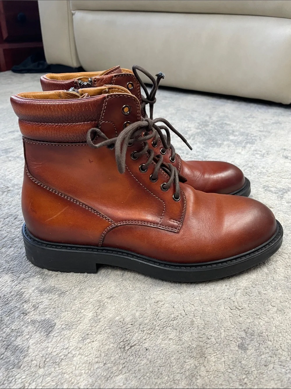 Magnanni Grayson Lace Up Combat Boots Distressed Cognac Brown Sz 7